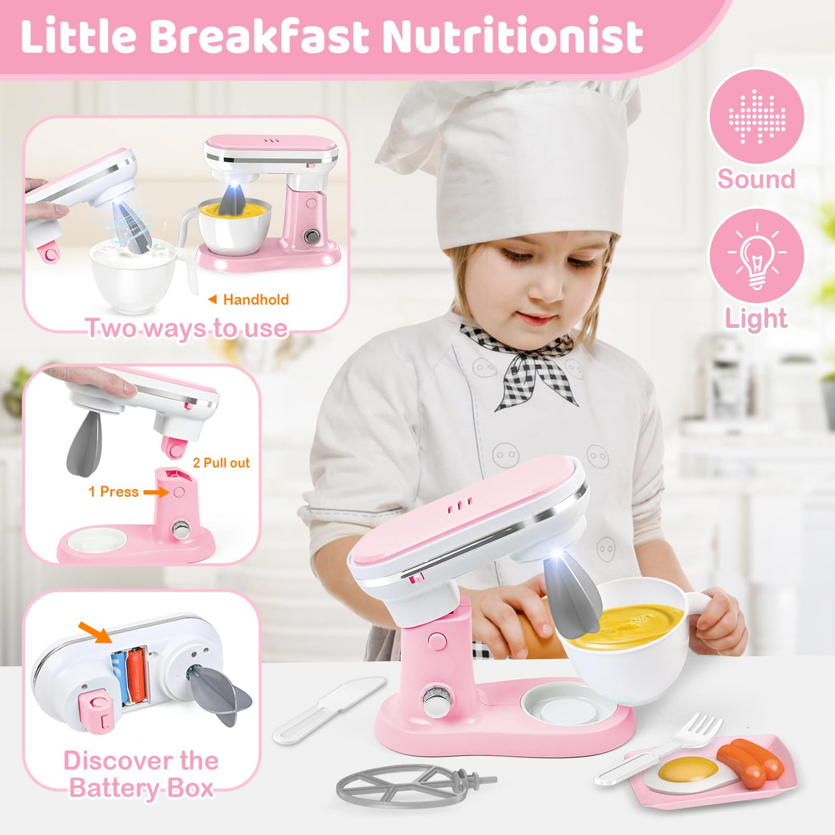 Shemira play kitchen mixer with rotating whips for batter play