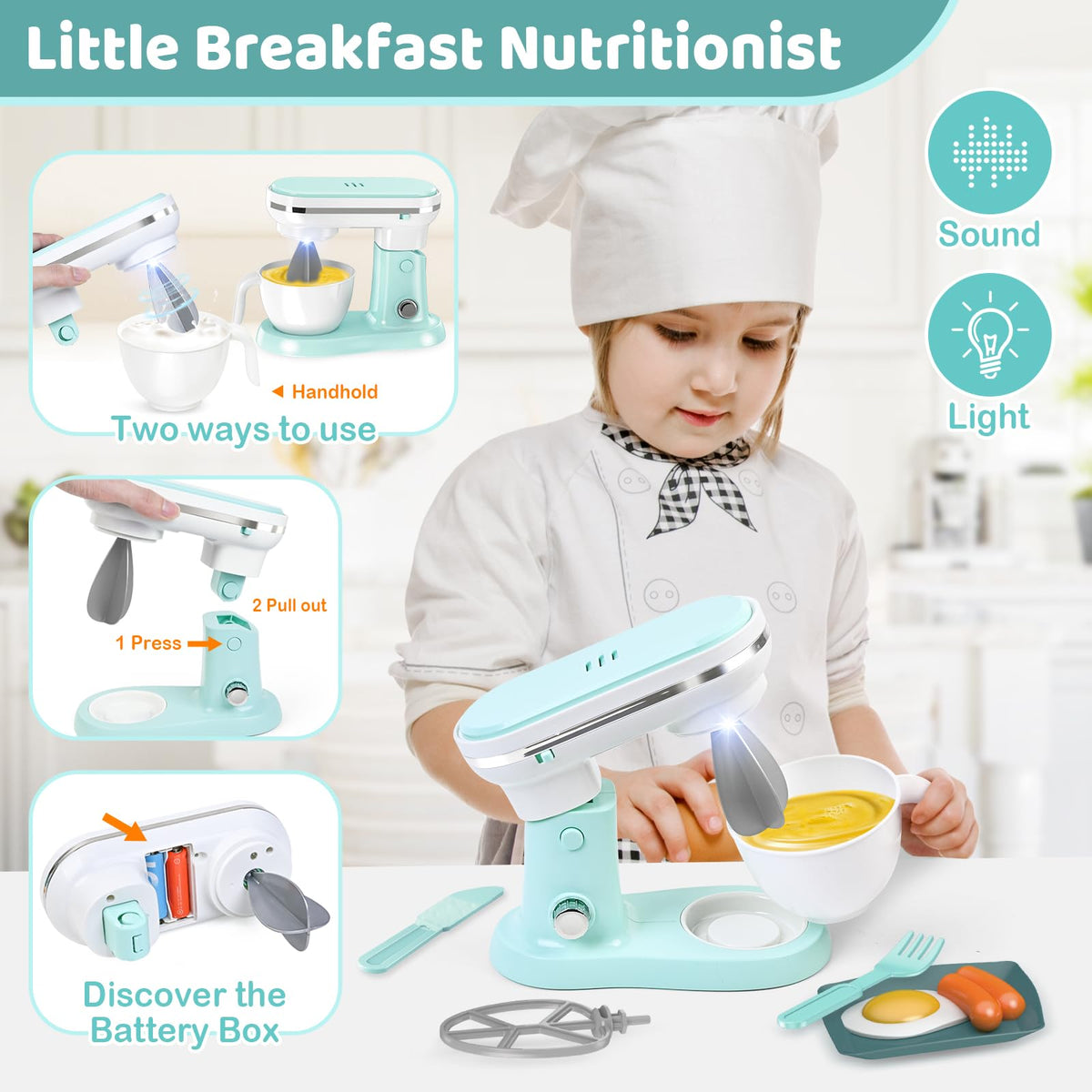 Shemira mixer with rotating whips fosters hands on cooking fun