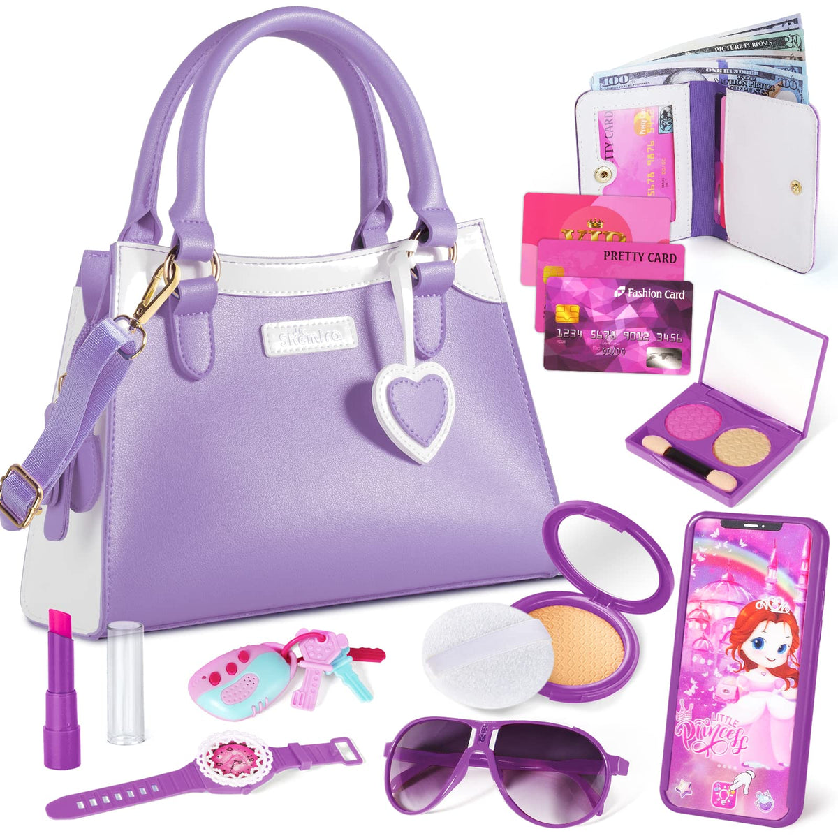 Shemira play purse 7-piece set for imaginative pretend shopping.