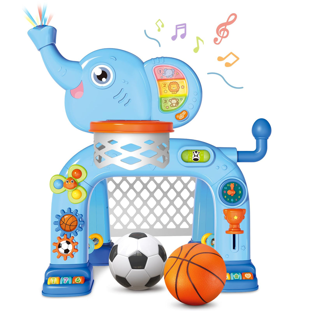 Shemira toddler basketball hoop with lights to spark active play and goal scoring.