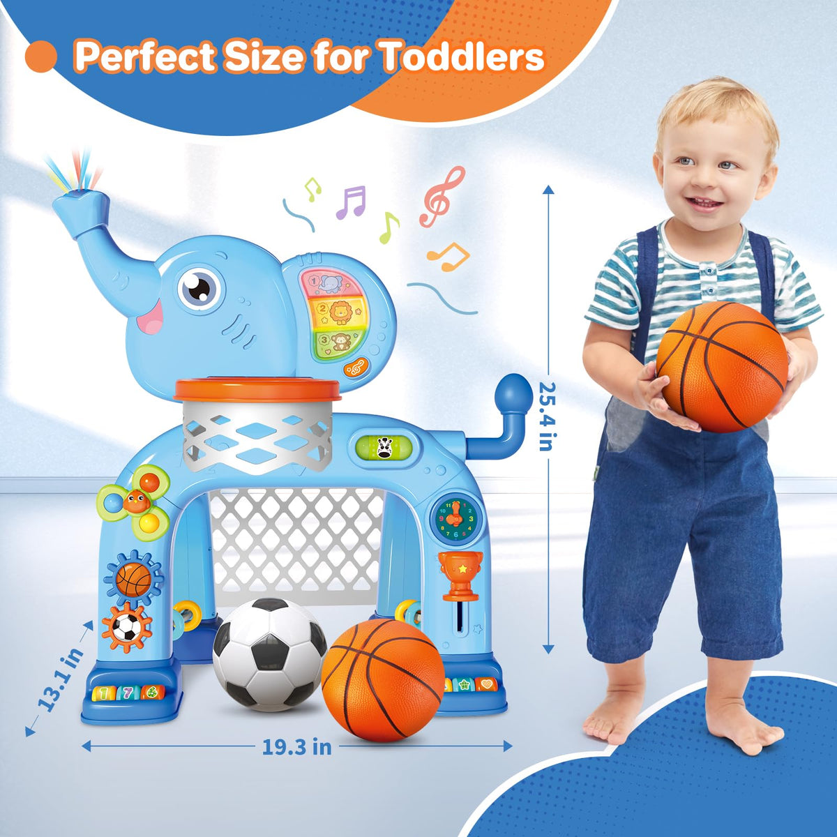 Shemira toddler soccer goal with sounds to encourage kicking and teamwork.