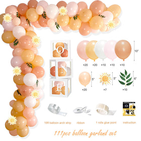 Shempeium pastel balloon garland decor creates soft ambiance for sweet first birthday photos.