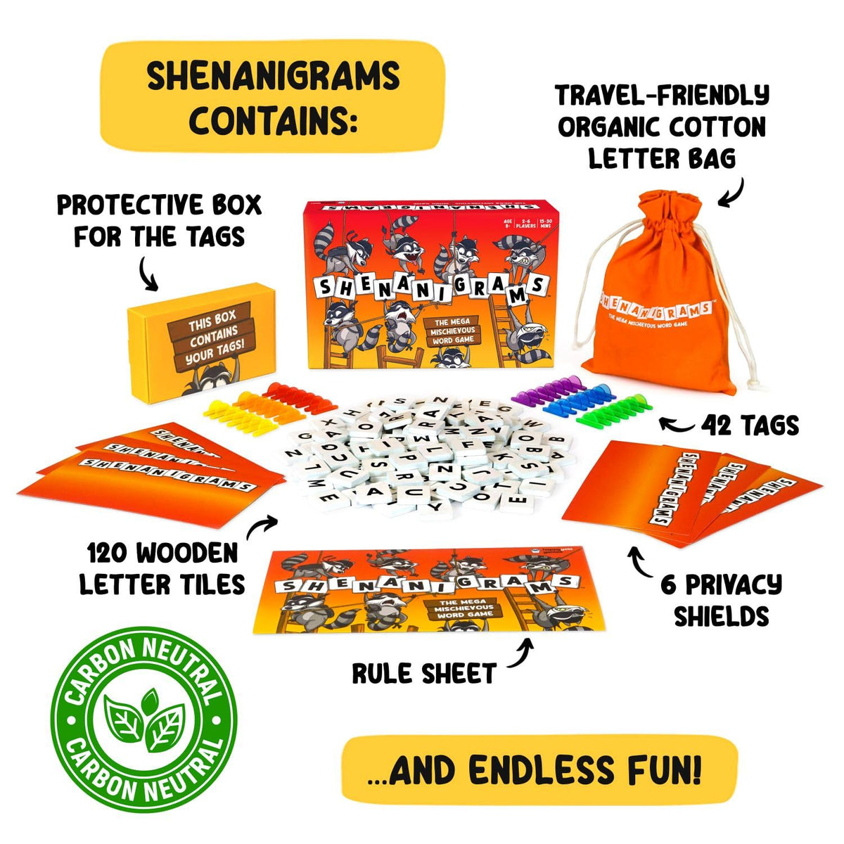 Shenanigrams eco-friendly-materials emphasize durable, carbon-neutral design.