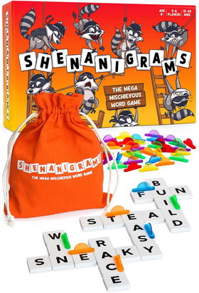 Shenanigrams mega-mischief tiles spark quick, playful word creation at family nights.