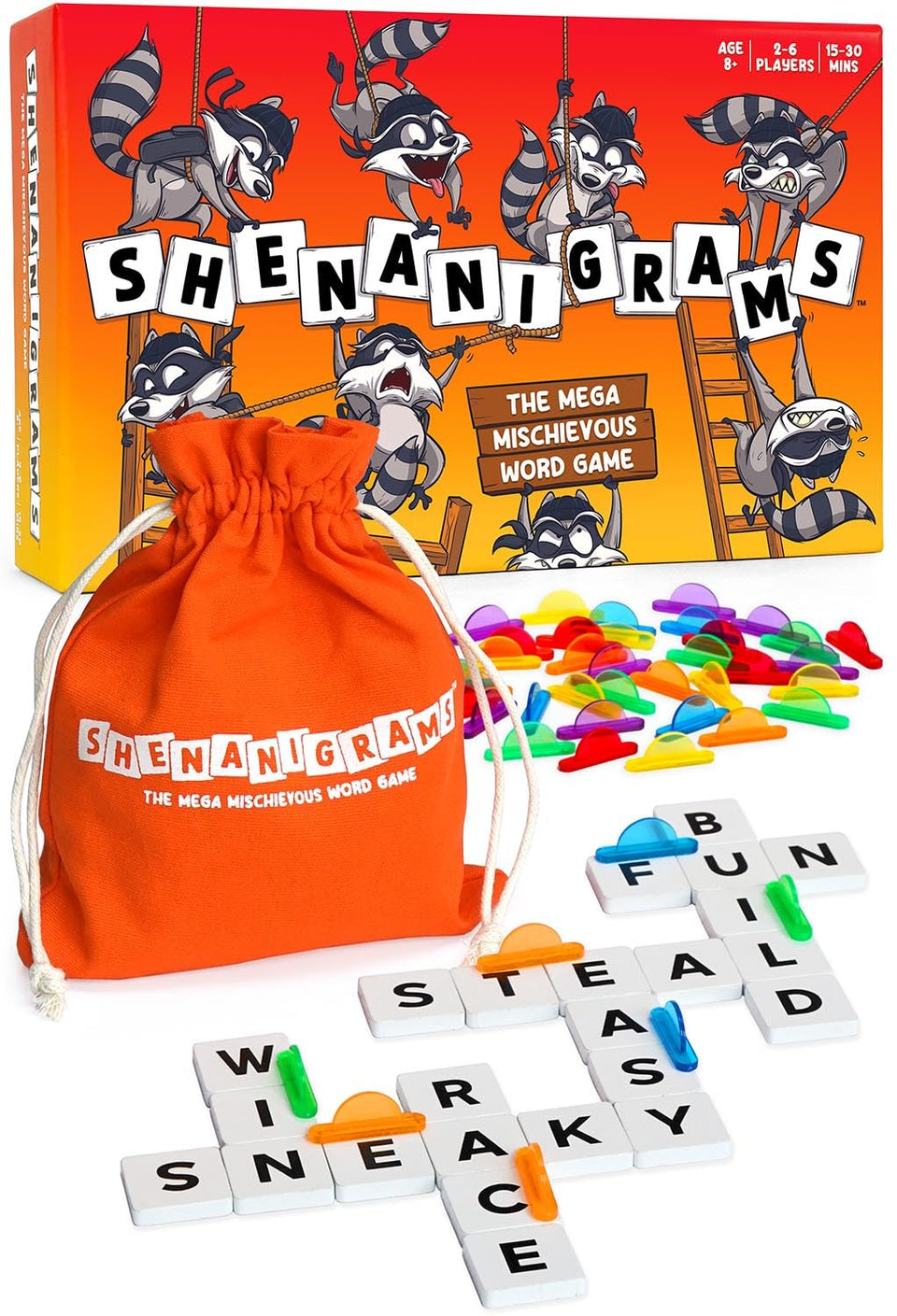 Shenanigrams mega-mischief tiles spark quick, playful word creation at family nights.