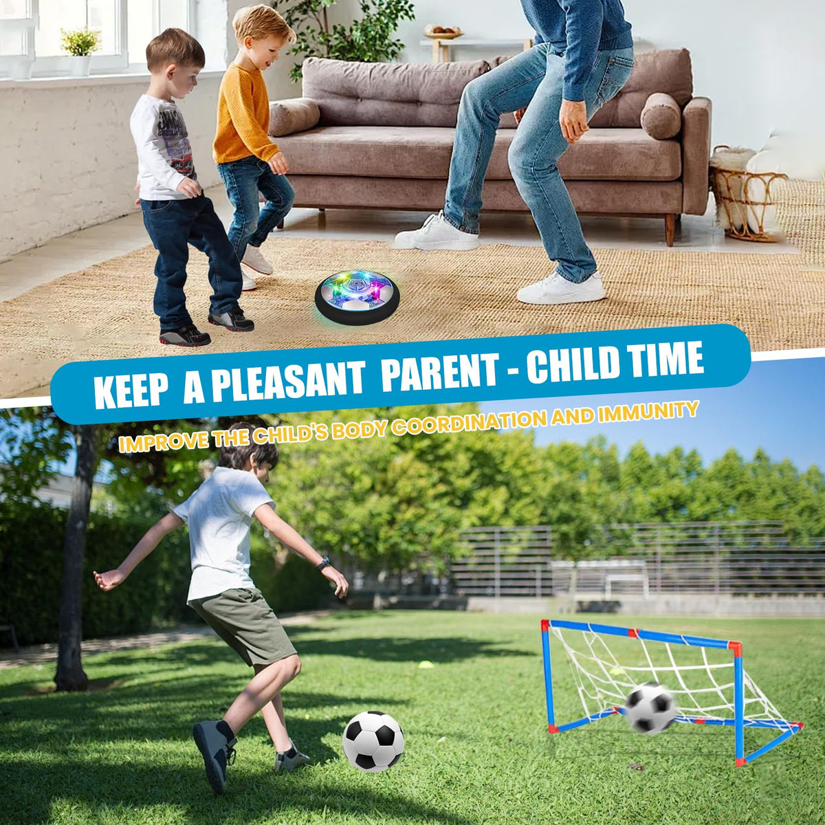 SHENSE Hover Soccer Ball Set with inflatable ball for versatile indoor play.