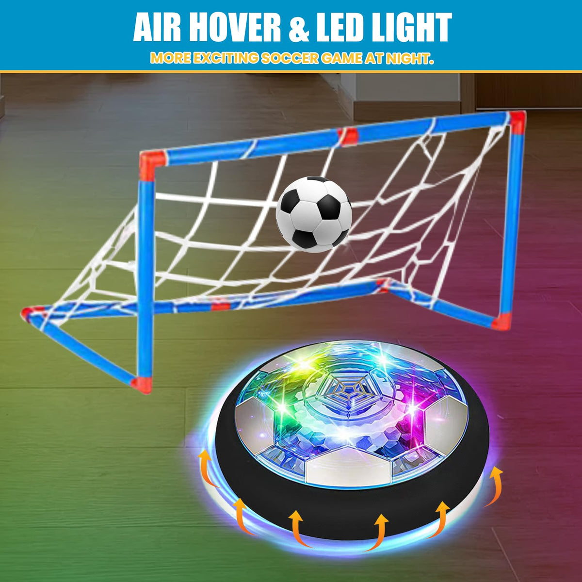 SHENSE Hover Soccer Ball Set LED lights power a bright, engaging display.