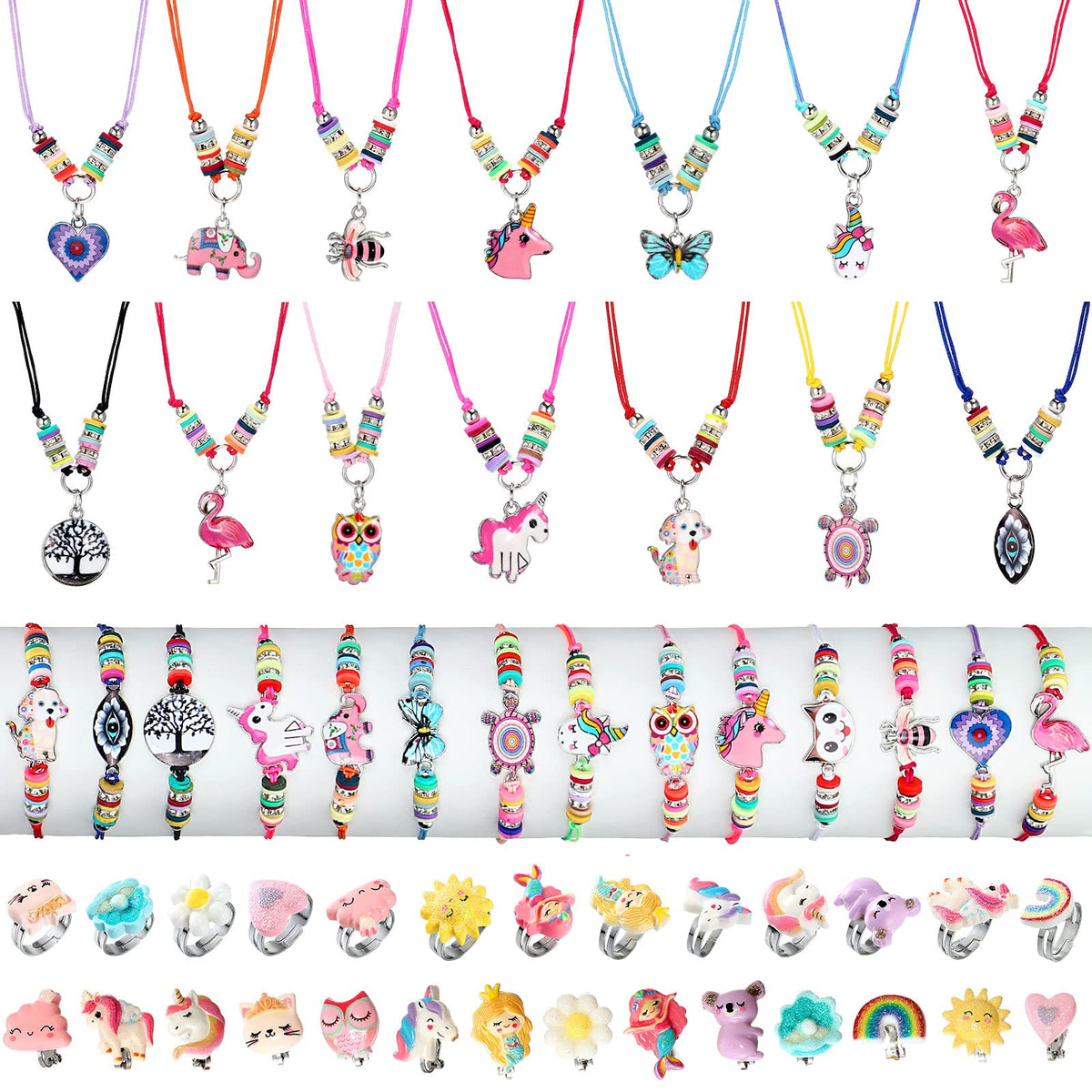 Sherr 70pc kids jewelry set with unicorn and mermaid designs for pretend play