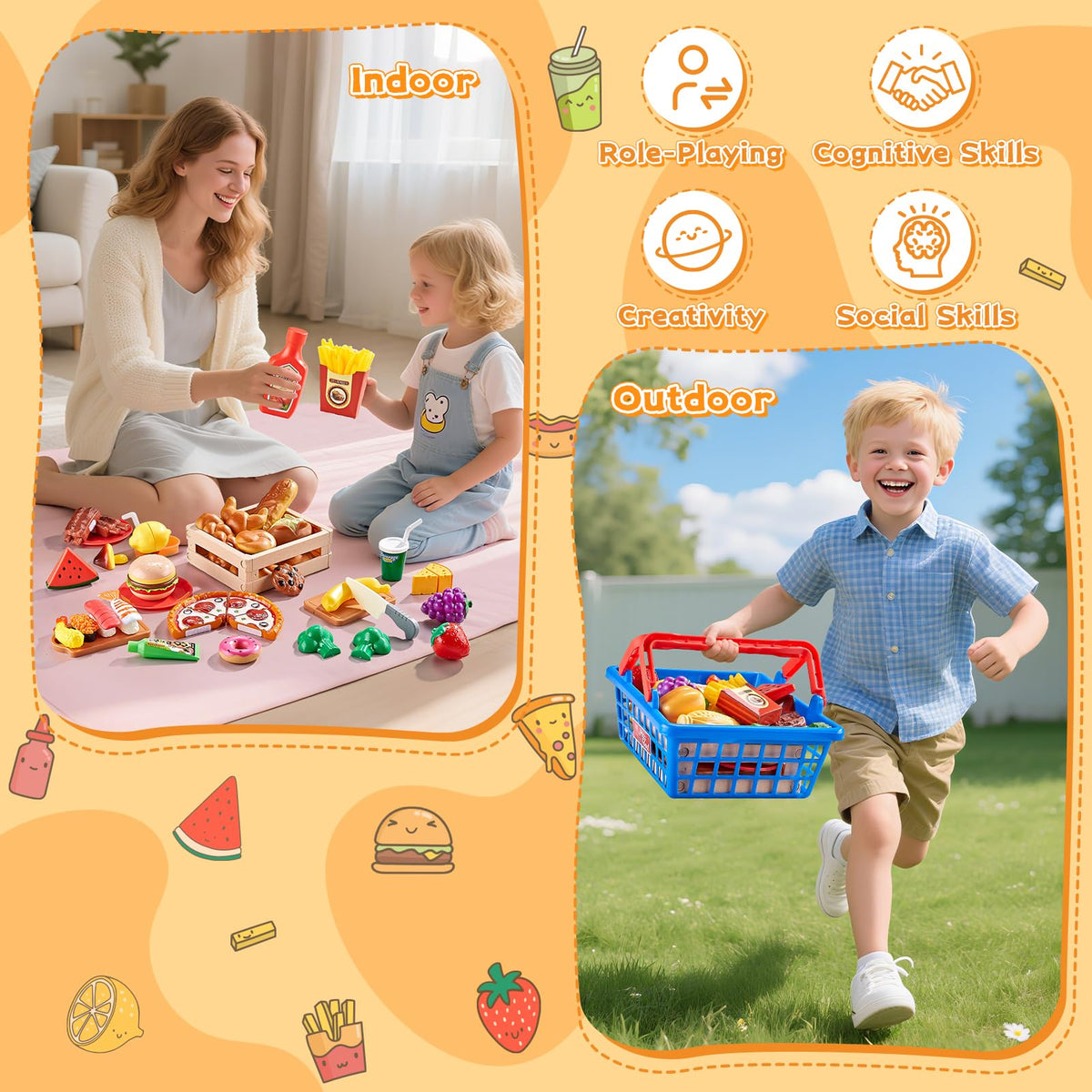 Shimfun fruits vegetables cutting: safe cuttable produce supports easy pretend chef activities.