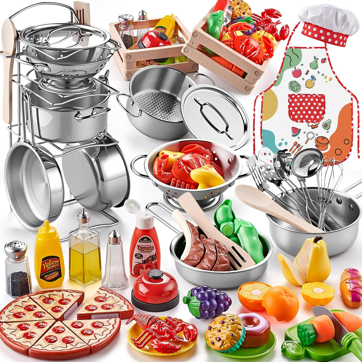 Shimirth play kitchen pots for kids, durable cookware for realistic pretend cooking
