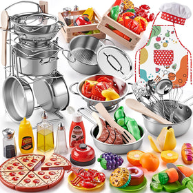 Shimirth play kitchen pots for kids, durable cookware for realistic pretend cooking