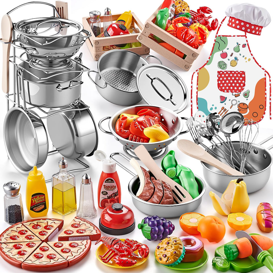 Shimirth play kitchen pots for kids, durable cookware for realistic pretend cooking