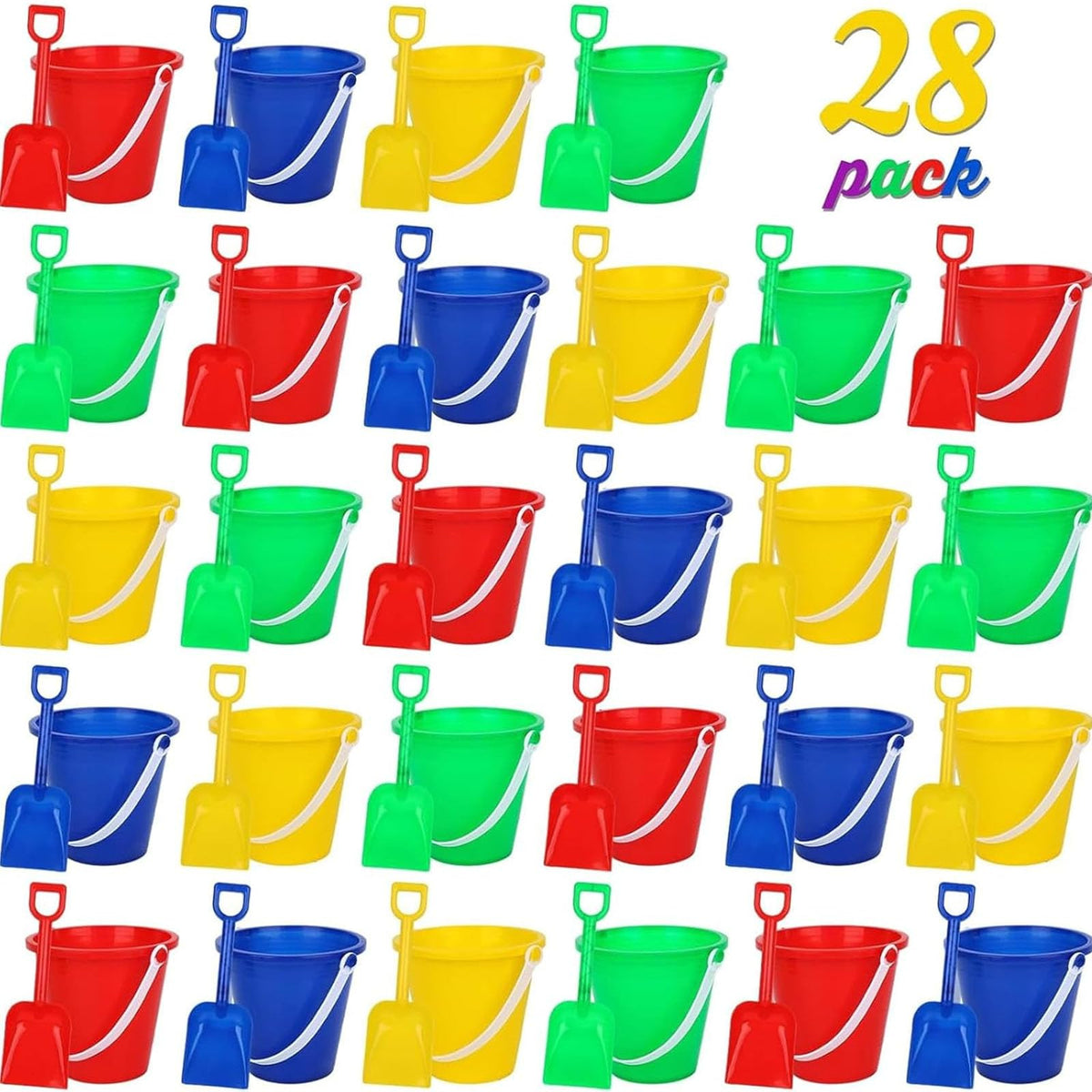 Shindel 28-piece sand buckets for kids, durable and colorful for beach play.