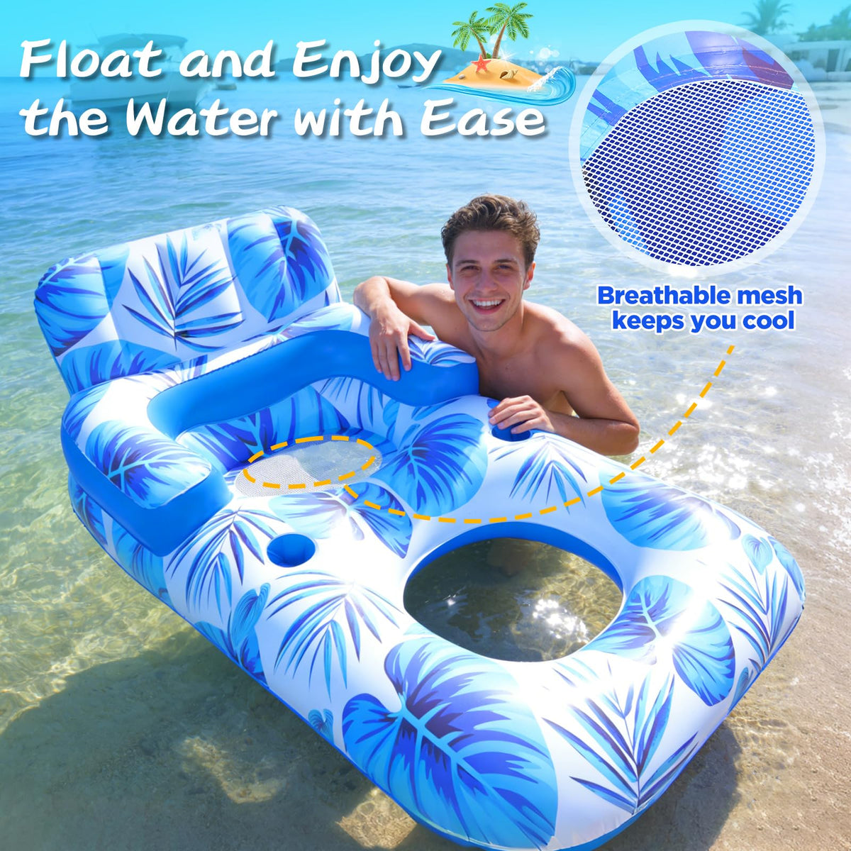 Shinepool built-in holders keep drinks and phones dry while floating