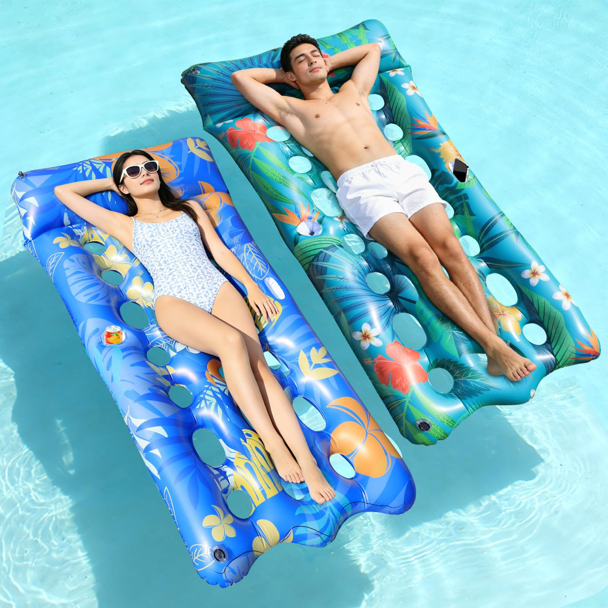 Shinepool pool float lounger blue-green design, roomy lounging for adults