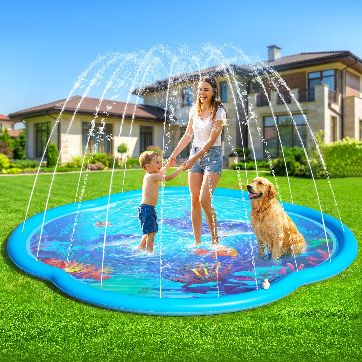 Shinepool Sea World 75-inch splash pad with ocean motif for cooling backyard play.