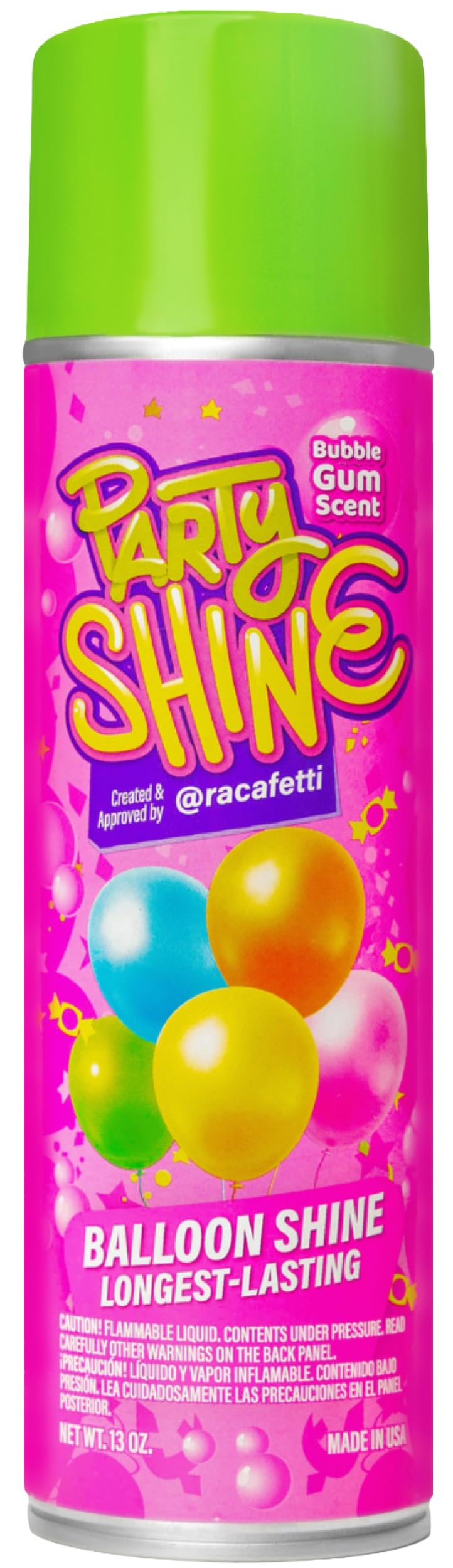 Shiny Fiesta Party Shine Bubble Gum Spray bottle adds a glossy finish to latex balloons