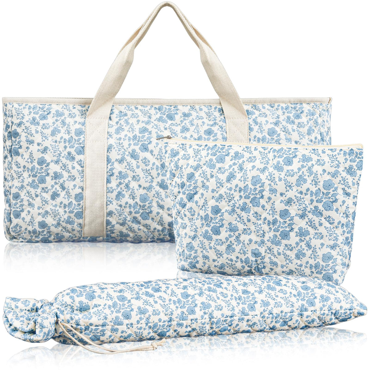 Shinylin quilted Mahjong bag blue floral case protects your set during travel.