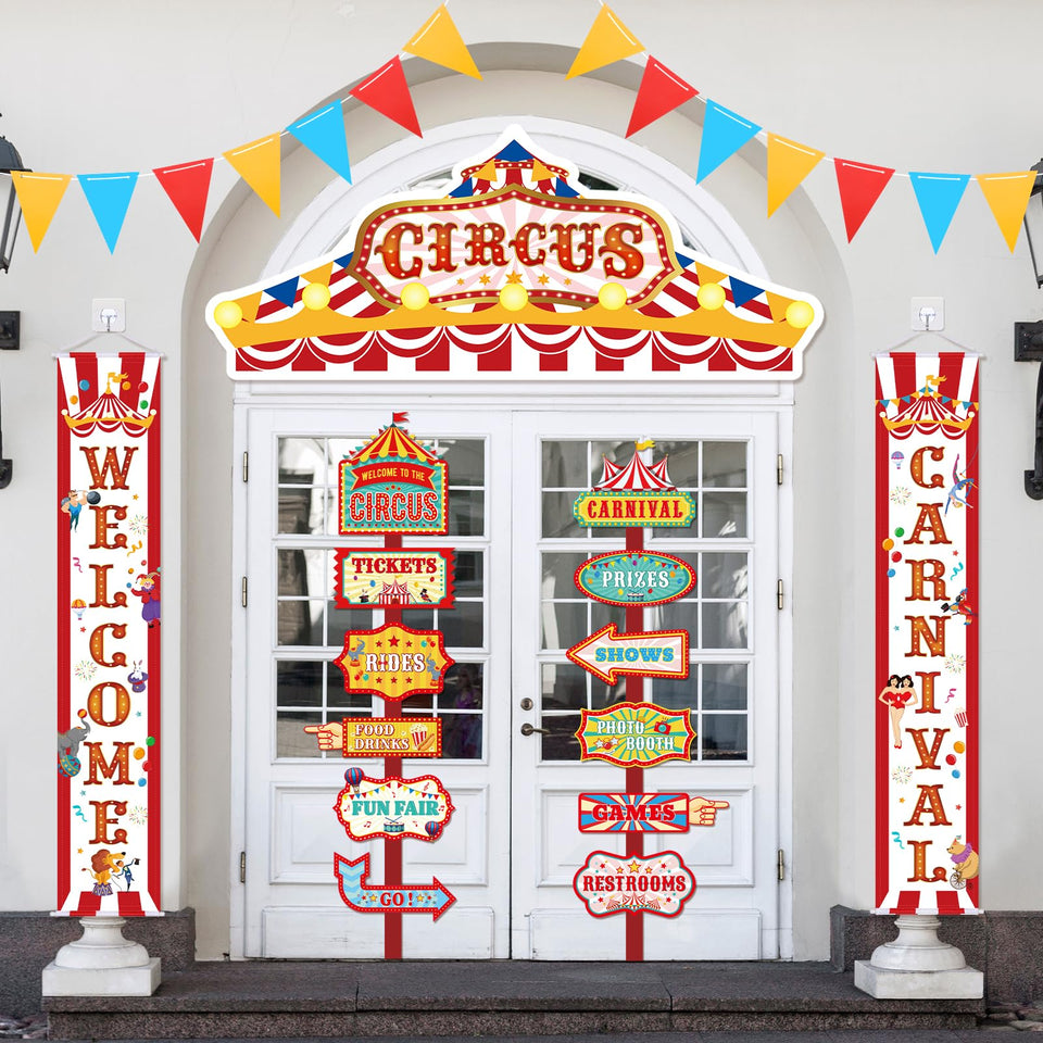 ShinyRelief circus awning decor for festive entrance and photo moments.
