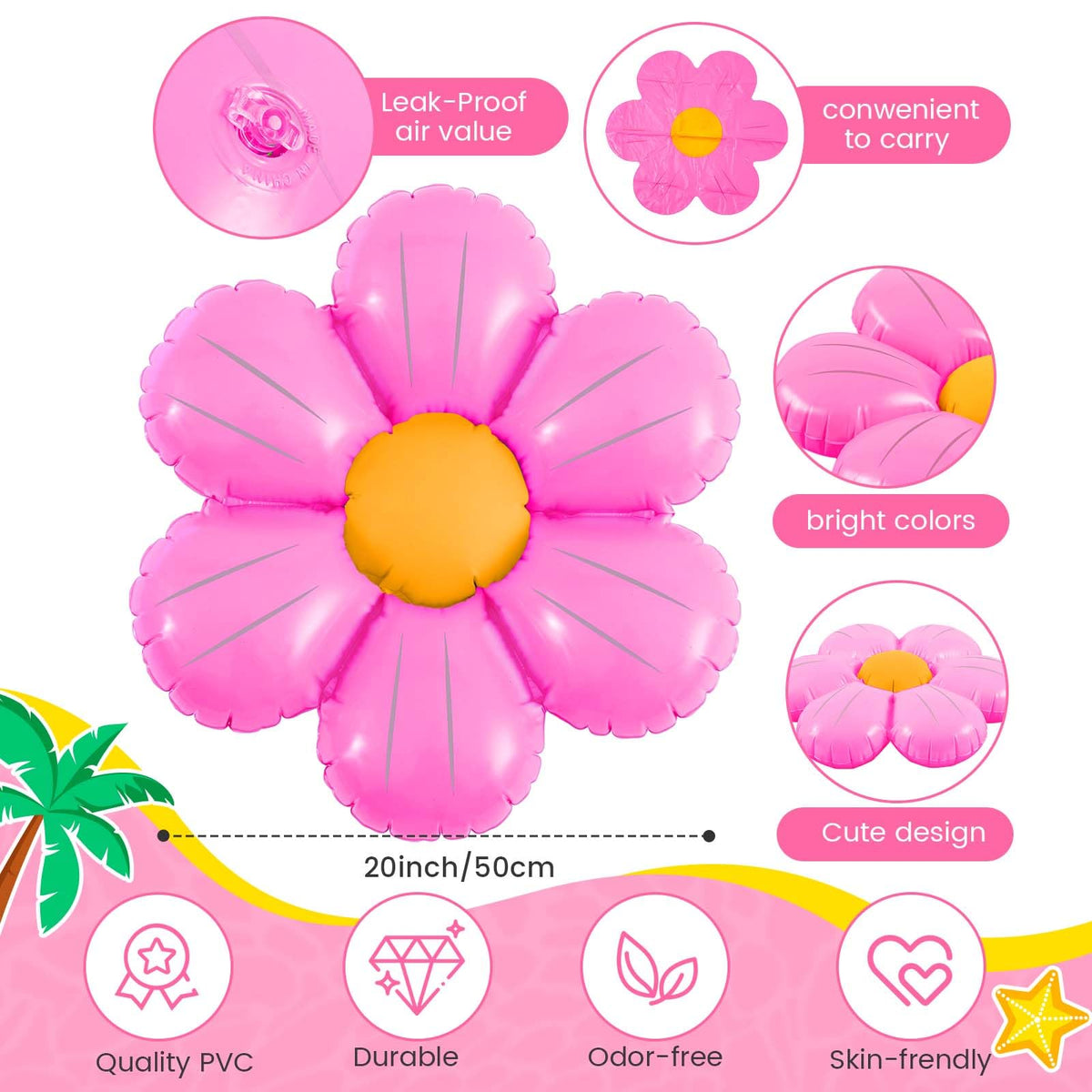 ShinyRelief inflatable daisy decorations brighten weddings, birthdays, and baby showers.