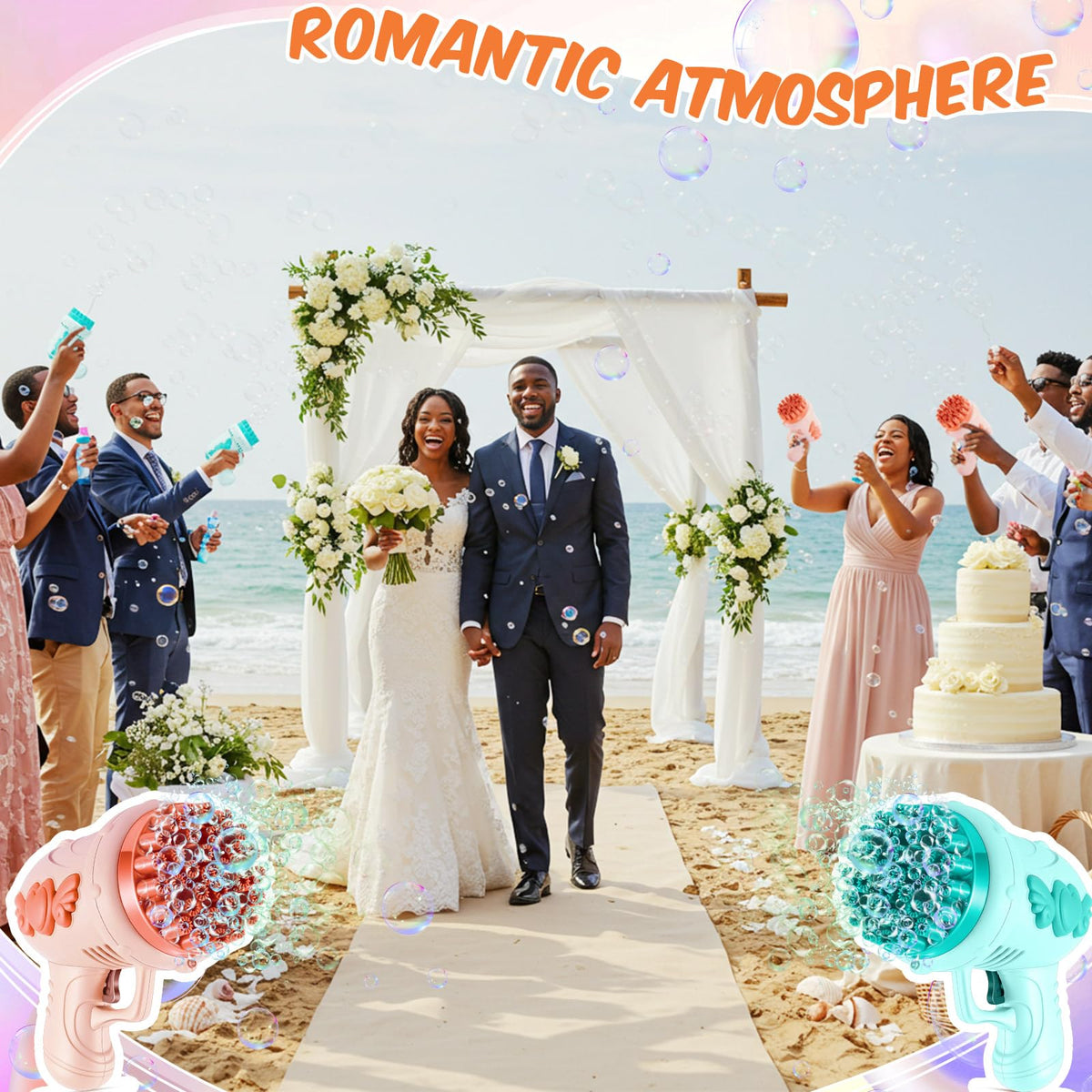 ShinyRelief bubbles outdoors create a dreamy garden ceremony ambiance.