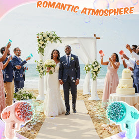 ShinyRelief bubbles outdoors create a dreamy garden ceremony ambiance.