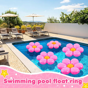 Durable PVC pink daisy pool float for durable, reusable decor.