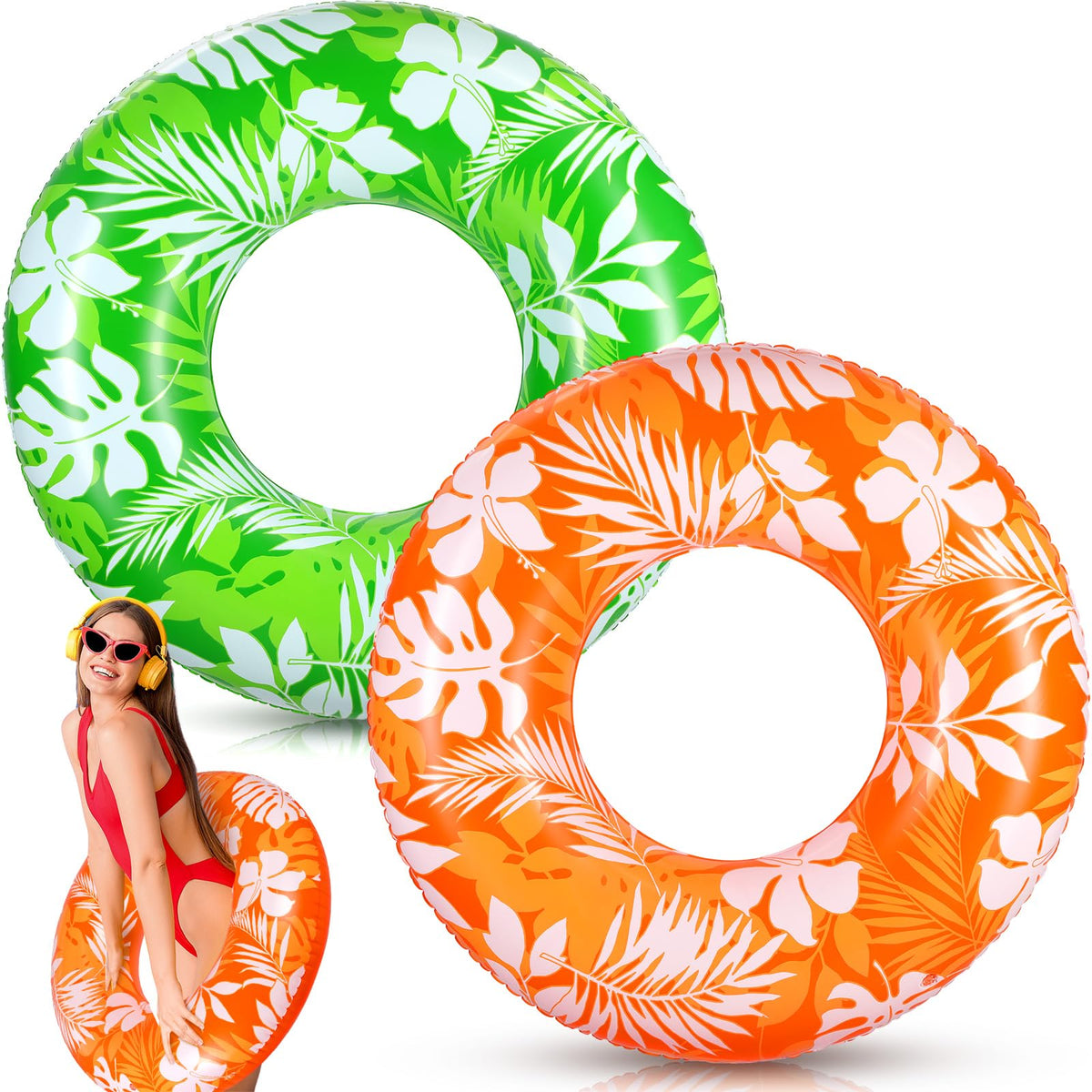 ShinyRelief 42-inch adult pool tube in green and orange for high visibility