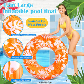 ShinyRelief pool tubes in green leaf pattern provide comfortable lounging and easy pool tracking.
