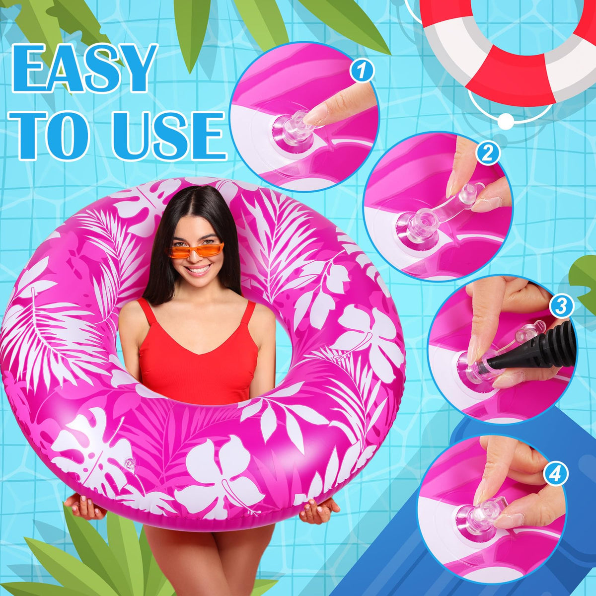 ShinyRelief pool tubes in orange leaf pattern bring playful flair and relaxation at the pool.