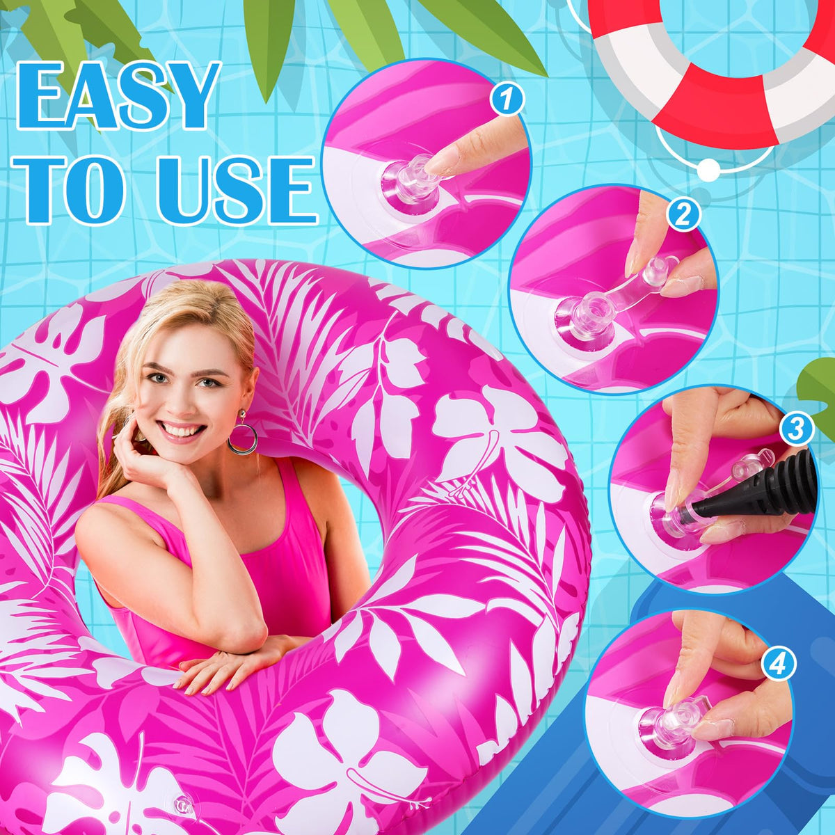 ShinyRelief tropical leaf print blue side on float for versatile style