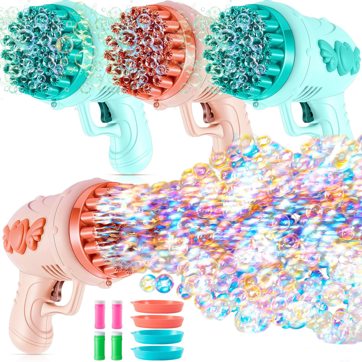 ShinyRelief bubble gun with 32 holes and lights for vibrant outdoor photos.