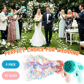 ShinyRelief pink-green wedding bubble gun design enhances ceremony visuals.