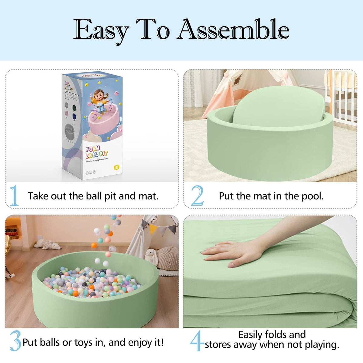 SHJADE removable washable cover on green ball pit for easy cleaning