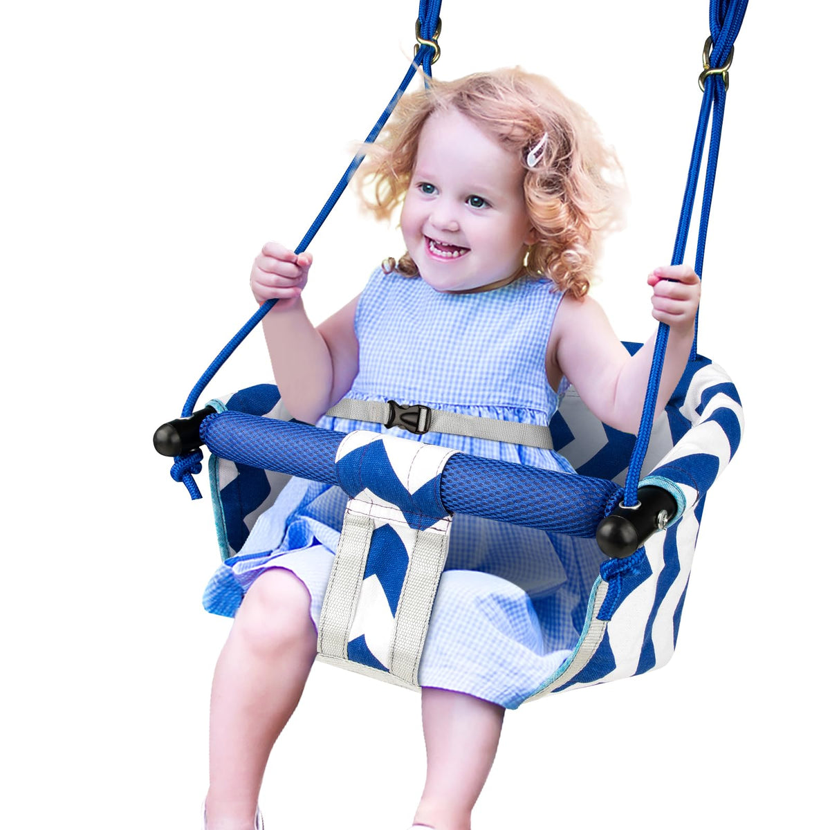 Shker Toddler Swing with detachable armrests for adjustable comfort.