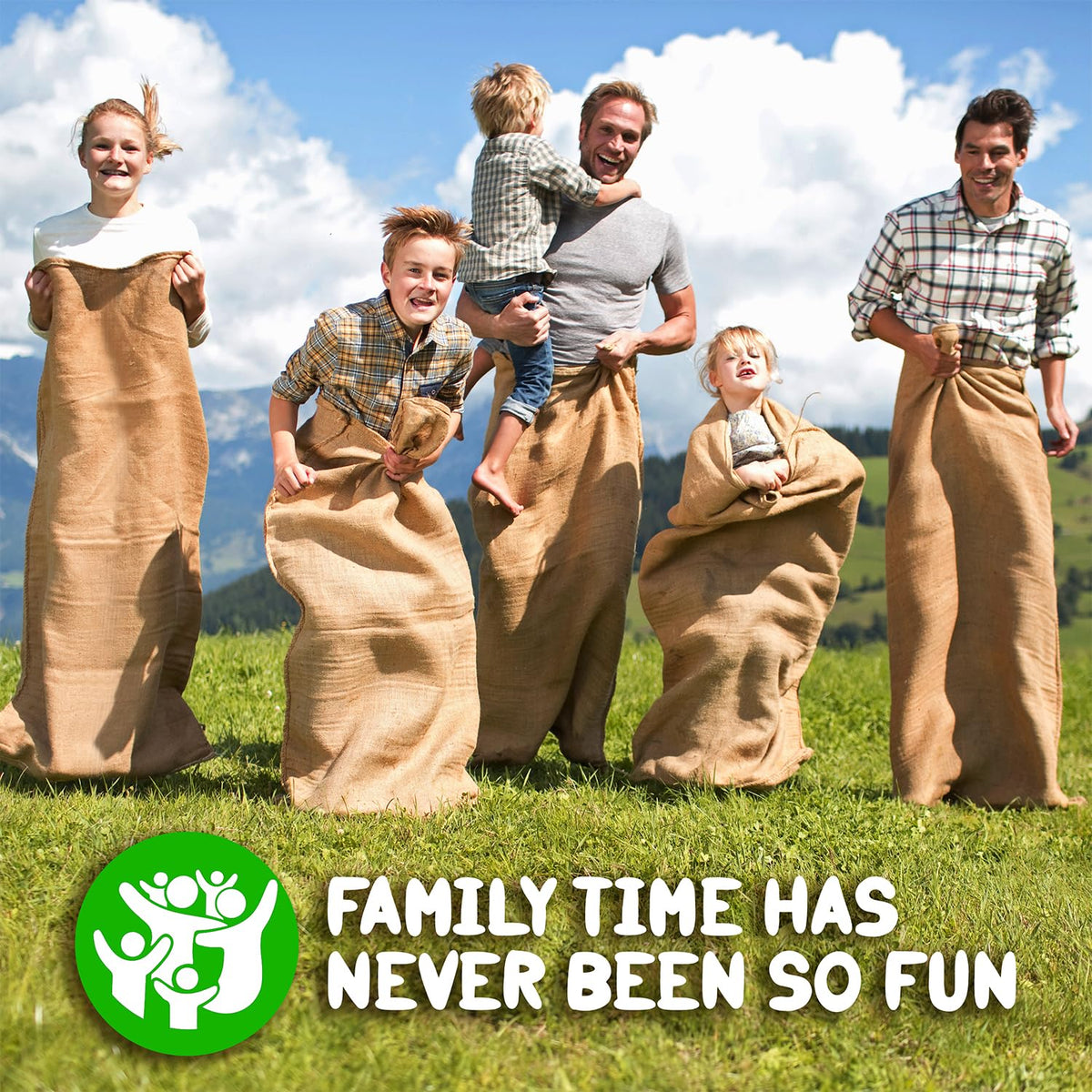 Shop Square potato sack race bags eco-friendly burlap material for outdoor fun.