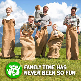 Shop Square potato sack race bags eco-friendly burlap material for outdoor fun.