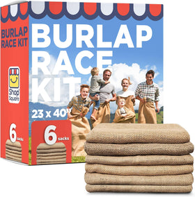 Shop Square potato sack race bags front view highlighting durable burlap construction.