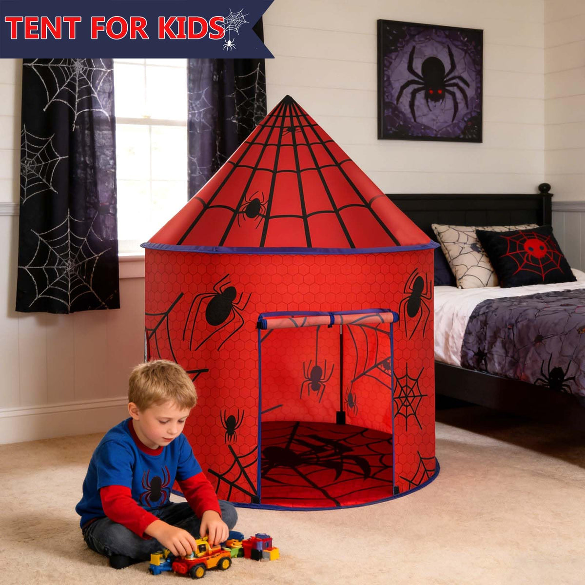 SHOUHOUNI bright red tent adds a playful focal point