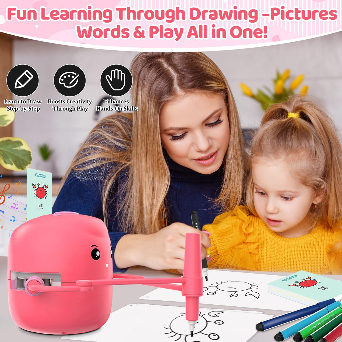Shovira voice guide names each image as children draw.