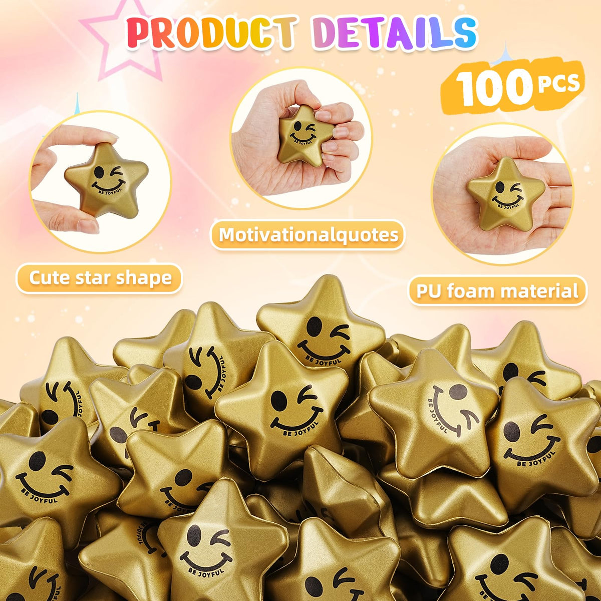 SHQDD gold star stress balls on desks spark positivity and portable tension relief during work.