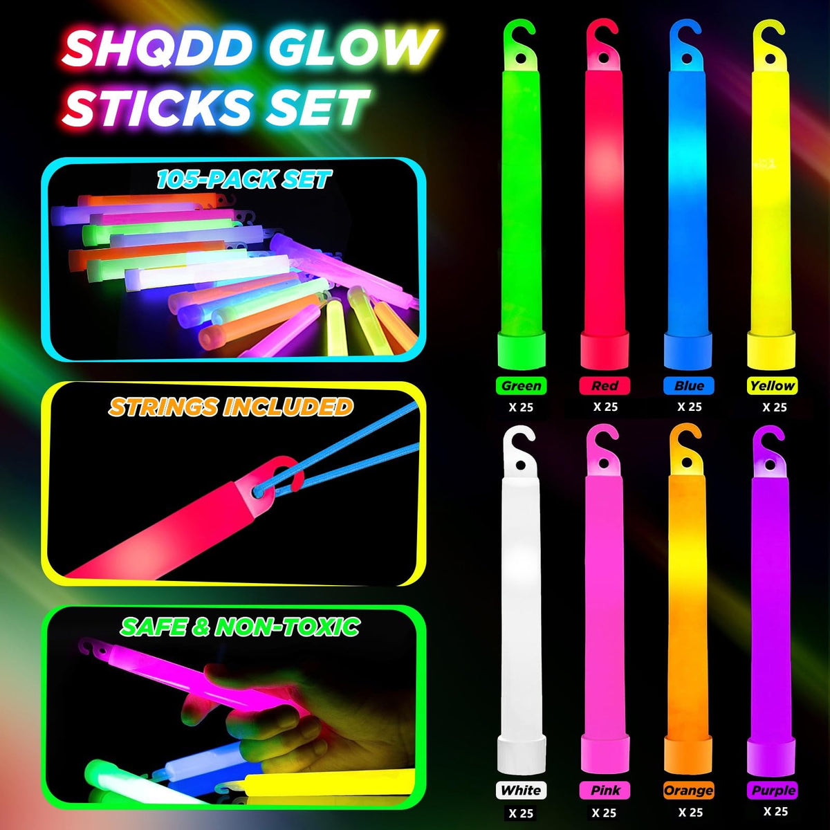 SHQDD eight-color glow sticks collection for vibrant celebrations.