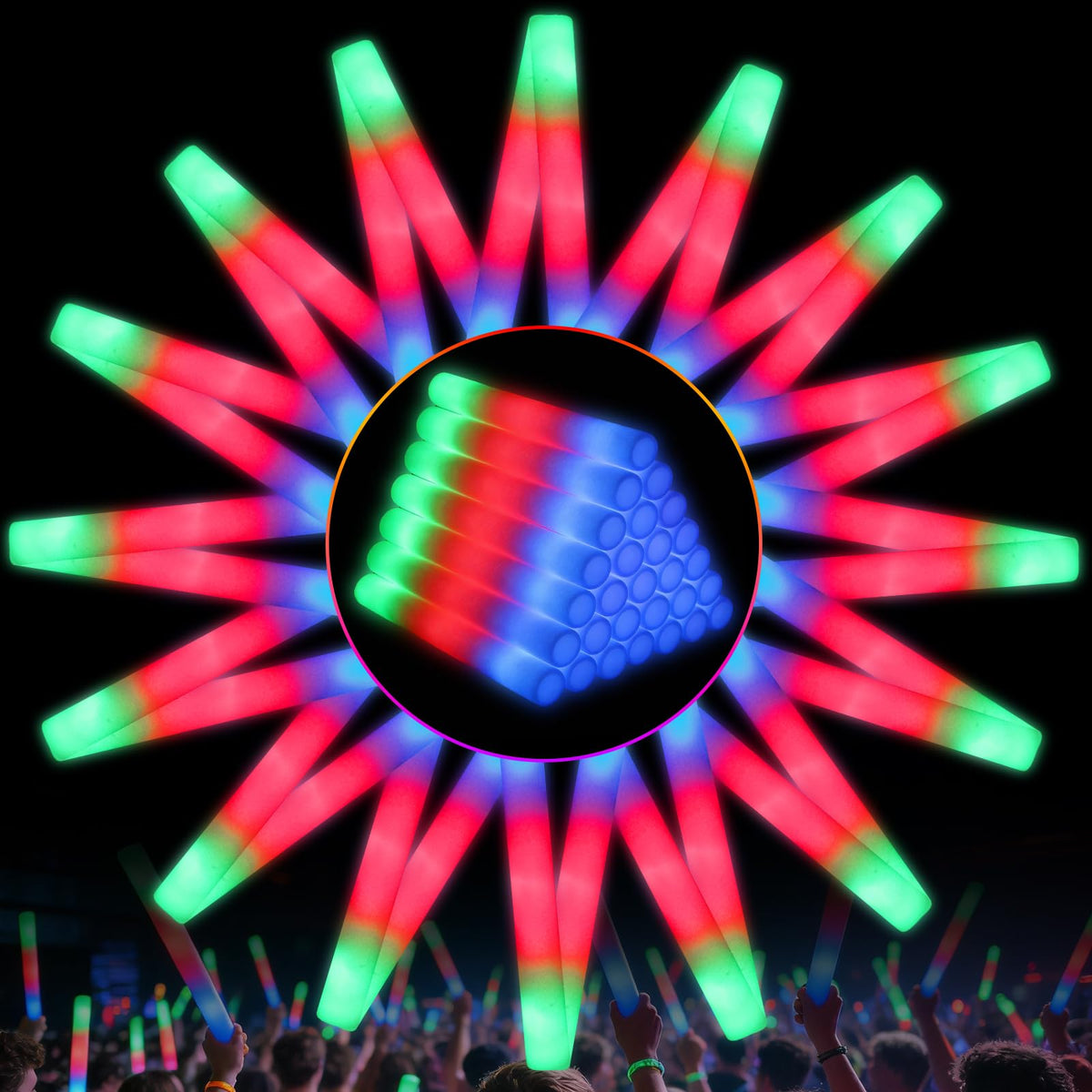 SHQDD foam glow stick pack close-up showing safe foam design for parties.