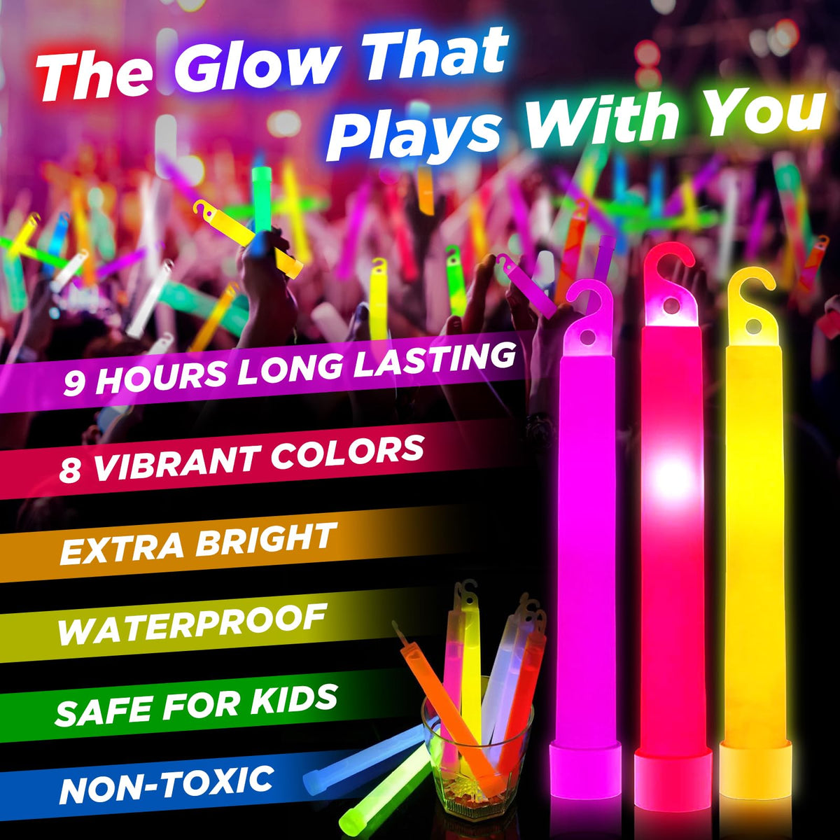 SHQDD waterproof and leak-proof glow sticks for outdoor parties.