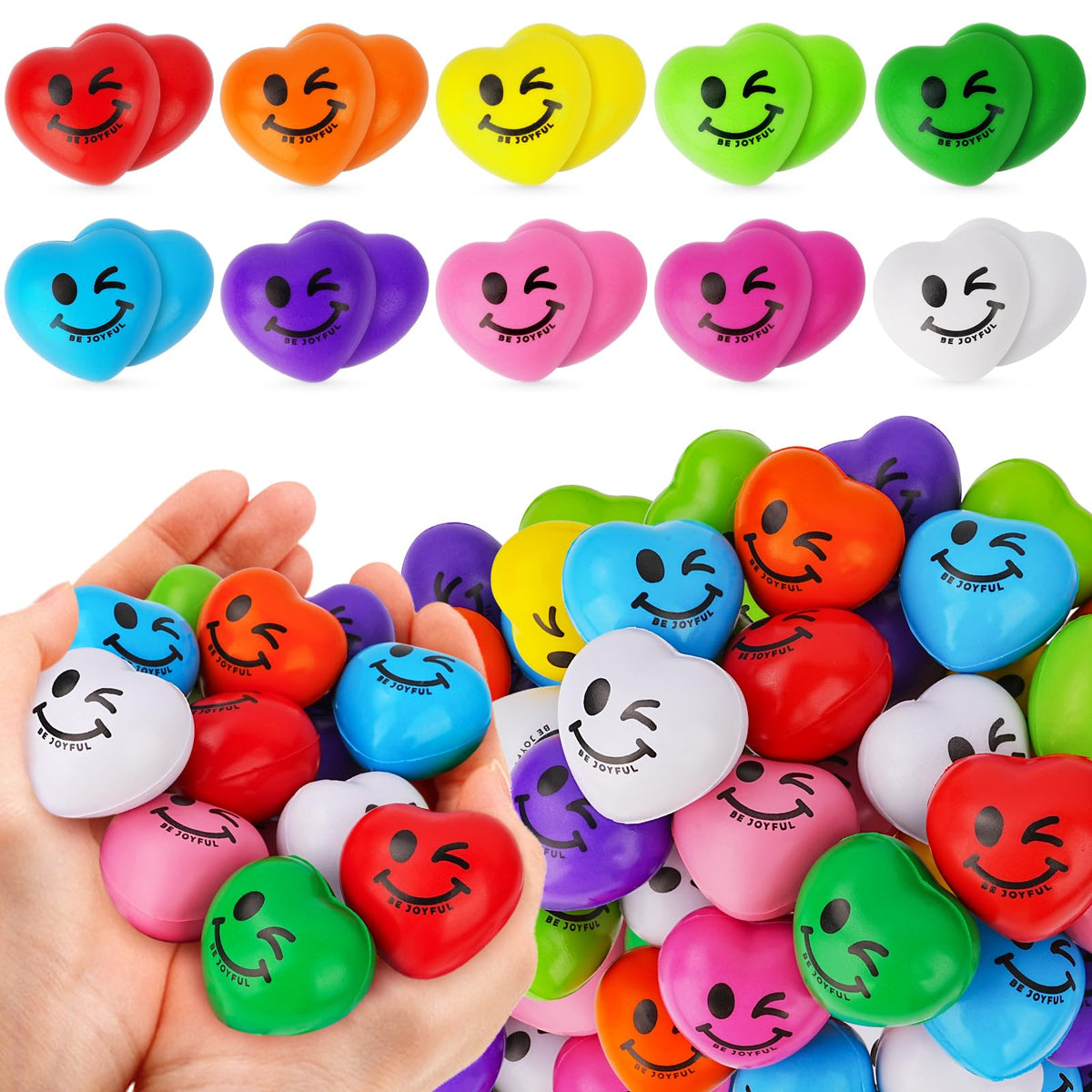 SHQDD heart stress balls bulk pack with smiley face for classrooms and offices.