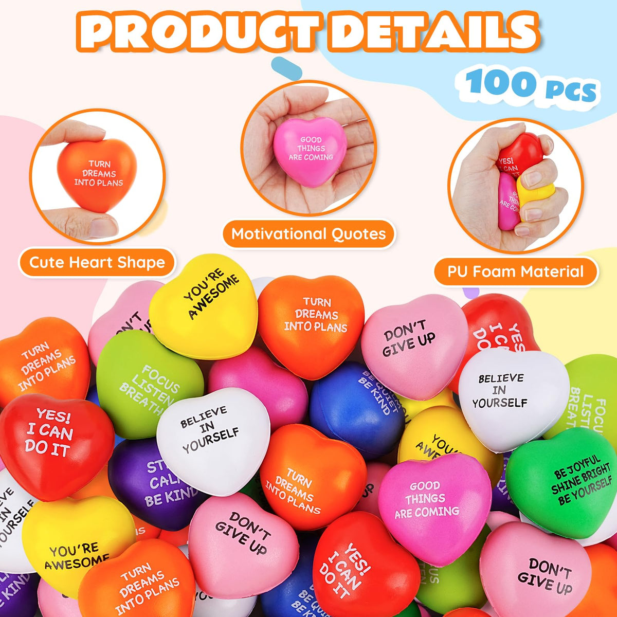 SHQDD compact pocket heart stress balls easy carry in bags or desks