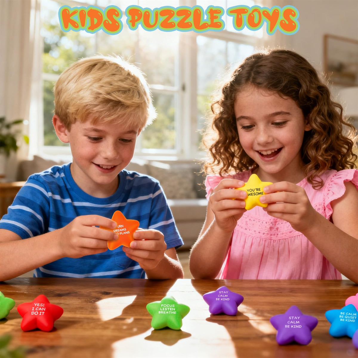 SHQDD star stress ball with motivational quotes for focus and calm.