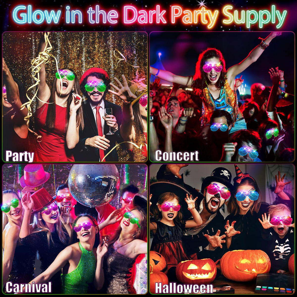 SHQDD neon glasses red glow lights up night parties