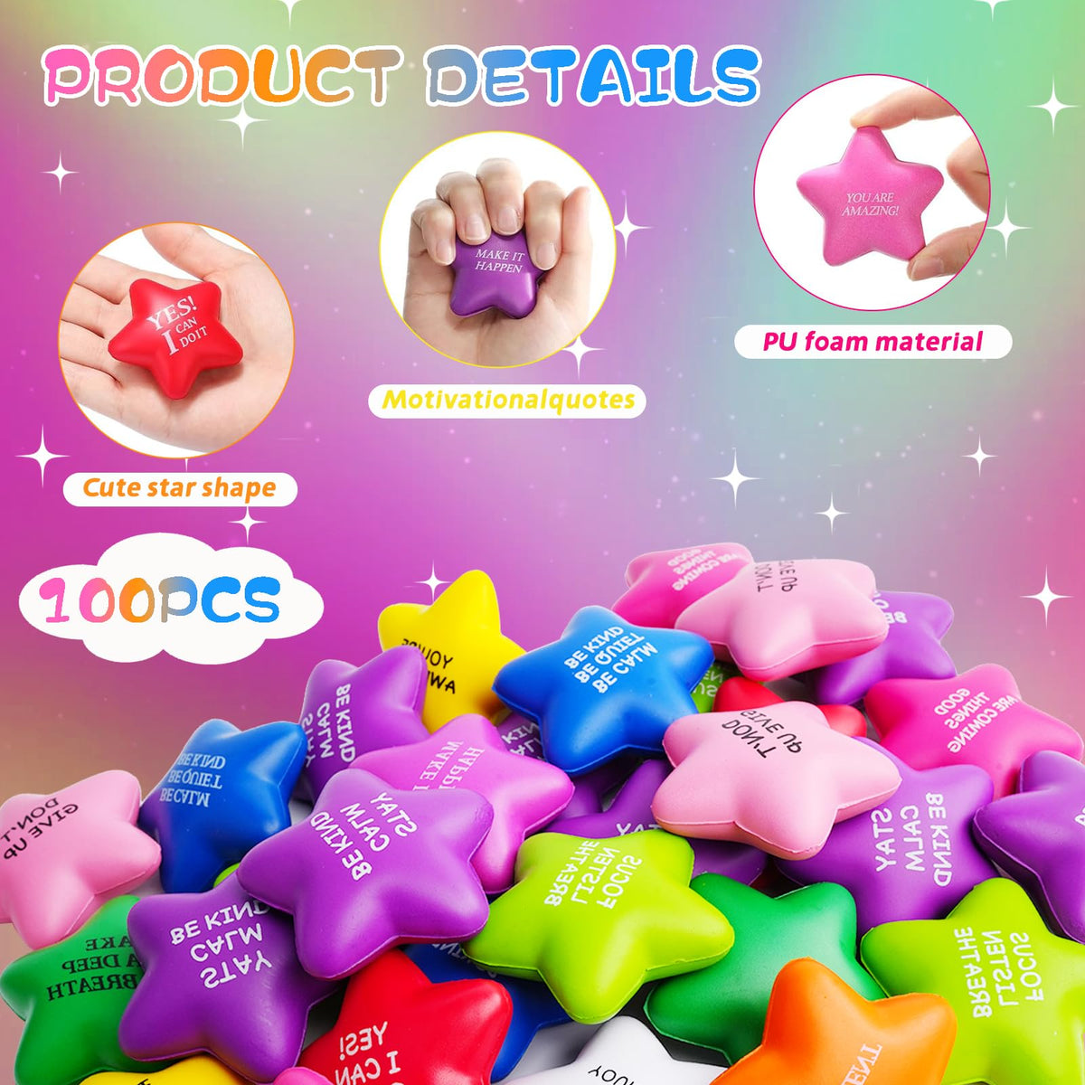SHQDD Star Stress Balls feature motivational quotes to inspire positivity during tense moments.