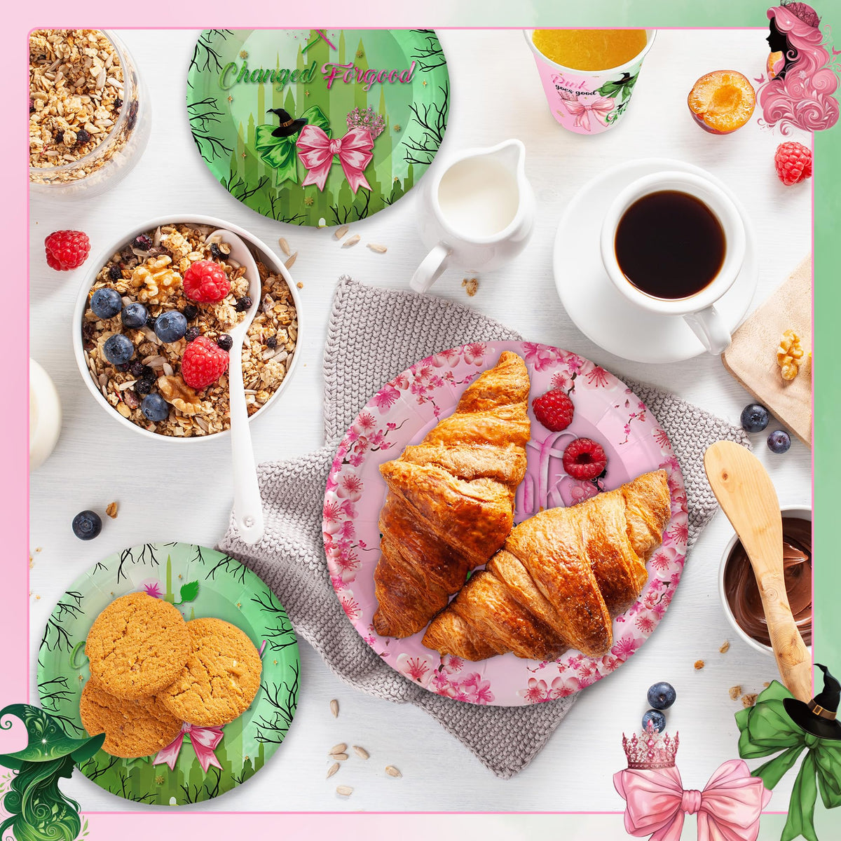 SHQPTYY 194pcs pink and green napkins for easy themed party serving.